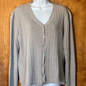 Jones New York Sport greenish-tan sweater with embroidered collar - XL
